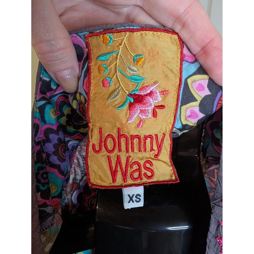 Johnny Was Silk‎ Blouse Boho Embroidered Peasant Short Sleeve - Size XS